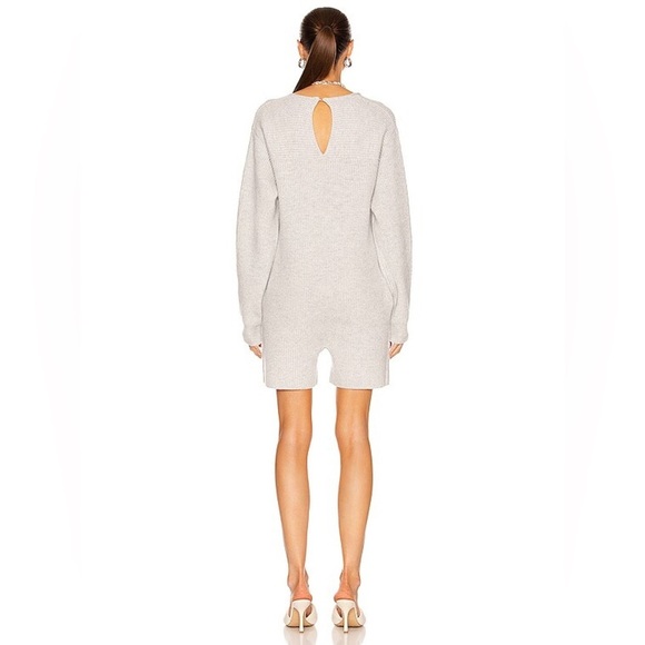 HELMUT LANG NWOT Wool Cashmere Long Sleeve V-Neck Knit Romper in Light Gray - Picture 3 of 9